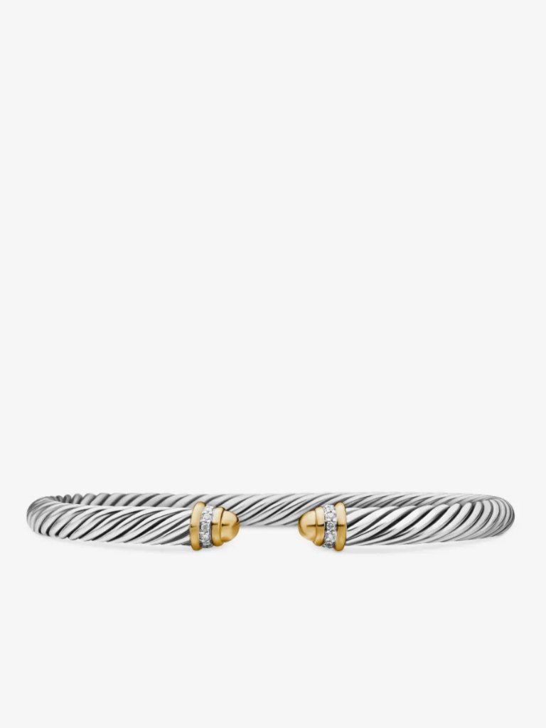 David Yurman Cable Bracelet Sterling Silver W 18k Yellow Gold Diamonds 5mm